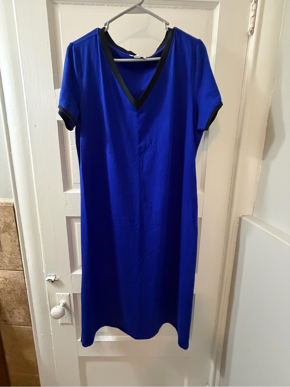 Calvin Klein Royal Blue V-Neck Maxi Dress with Black Trim